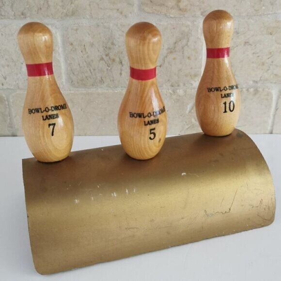 Vintage Wooden Bowling Pins Trophy, Bowl-O-Rama Lanes - Picture 1 of 9